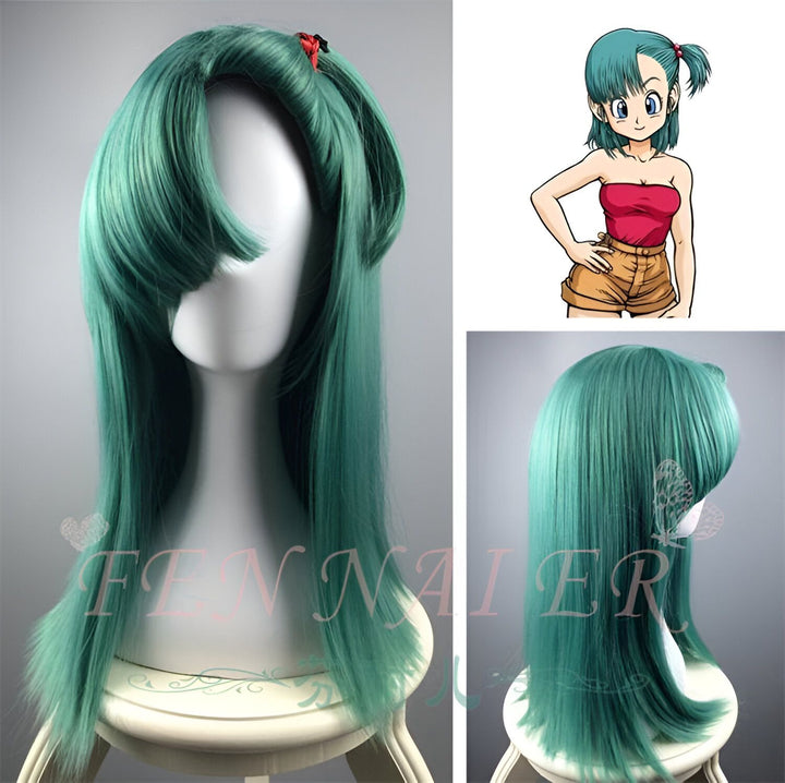 L'image représente une perruque verte de style japonais. Elle est mi-longue et possède une frange. Elle est idéale pour un cosplay ou pour se déguiser.,DS-2823136916