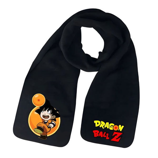 Une écharpe noire avec un motif de Goku, un personnage de Dragon Ball Z.,É-7008571496