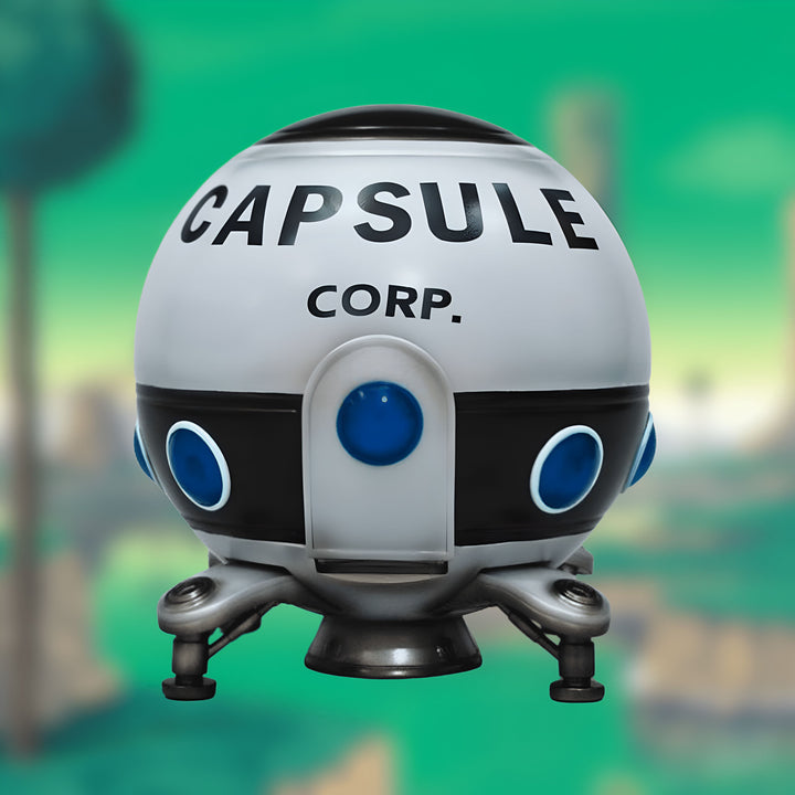 Une image d'une capsule spatiale futuriste avec le logo Capsule Corp.,FI-3934148603