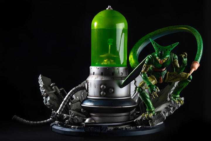 Une image de Cell, un personnage de Dragon Ball Z. Il est vert et a une longue queue. Il est debout sur un socle rocheux et regarde vers la droite.,FI-0653212690
