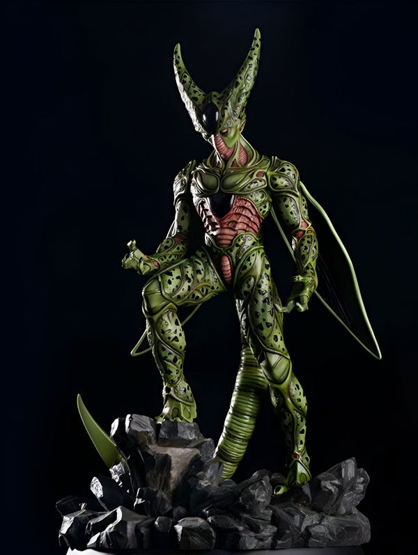 Une image de Cell, un personnage de Dragon Ball Z. Il est vert et a une longue queue. Il est en train de se tenir sur un rocher.,FI-3485175285