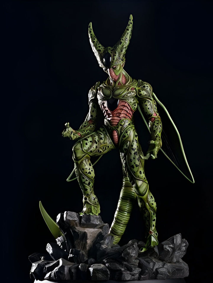 Une image de Cell, un personnage de Dragon Ball Z. Il est vert et a une longue queue. Il est en train de se tenir sur un rocher.,FI-3485175285