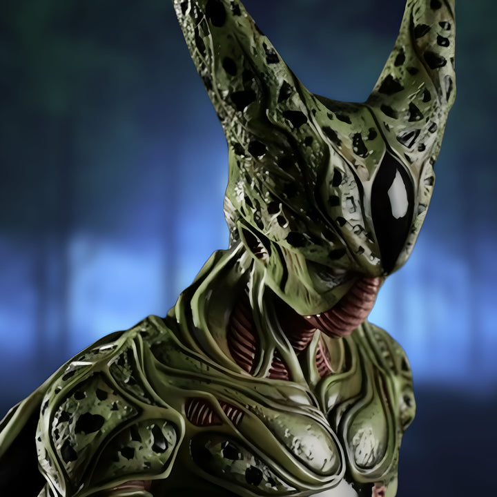 Une image de Cell, un personnage de Dragon Ball Z. Il est vert et a une tête d'insecte. Il est en train de se battre contre un autre personnage.,FI-3485175285