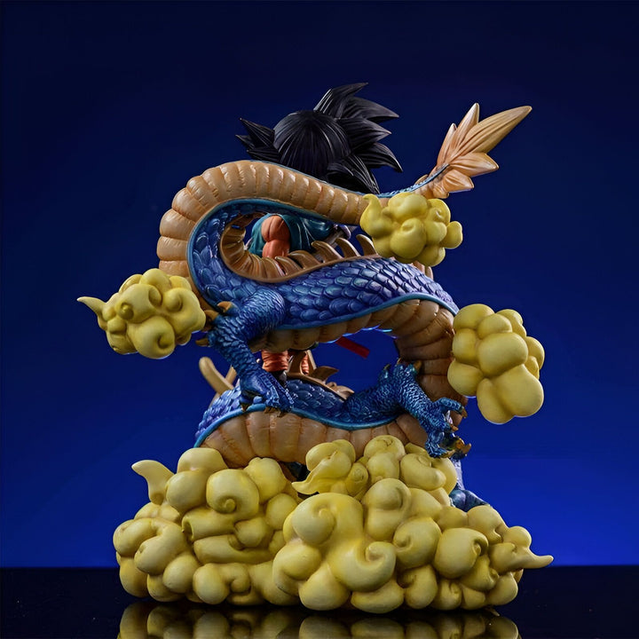 Une figurine de Son Goku chevauchant Shenron, un dragon bleu et doré.,FI-7985922997