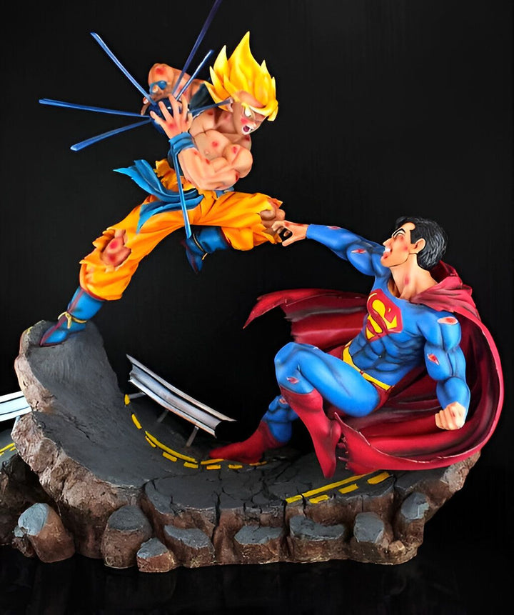 Une image de Son Goku et Superman en train de se battre. Son Goku est un personnage de la série Dragon Ball Z et Superman est un personnage de la série Superman.,FI-4675719953