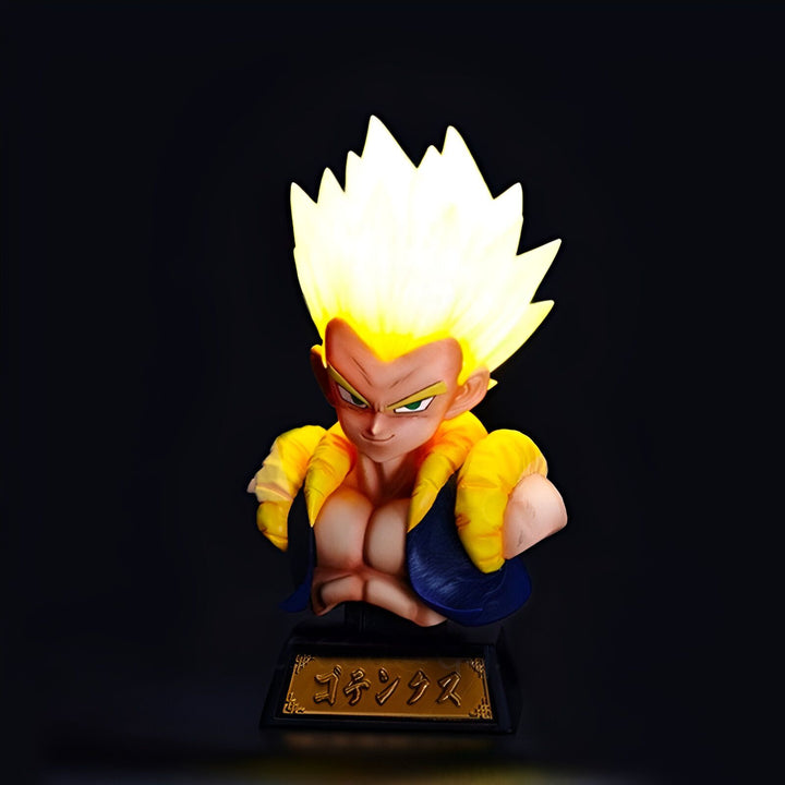 Une figurine de Gotenks, un personnage de Dragon Ball Z, éclairée par une lumière jaune.,FI-4148217439