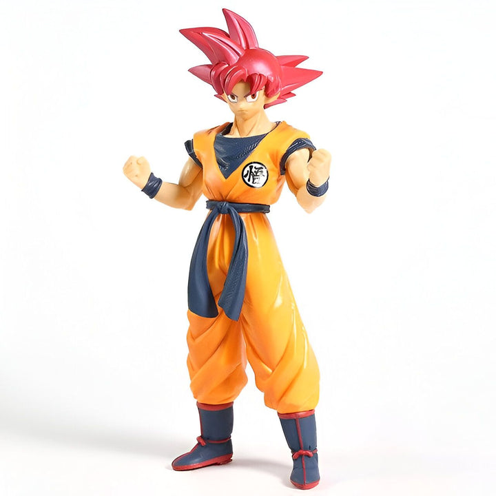 Une figurine de Son Goku, un personnage de la série animée Dragon Ball Z. Il est vêtu de son costume orange et bleu et a les cheveux rouges. Il est en position de combat.,FI-9849158328