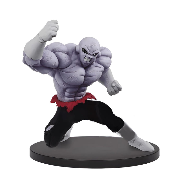 Une figurine de Jiren, un personnage de Dragon Ball Super. Il est représenté en position de combat, avec les poings serrés et les muscles tendus. Il porte un pantalon noir et une ceinture rouge. La figurine est posée sur un socle noir.,FI-1600721362