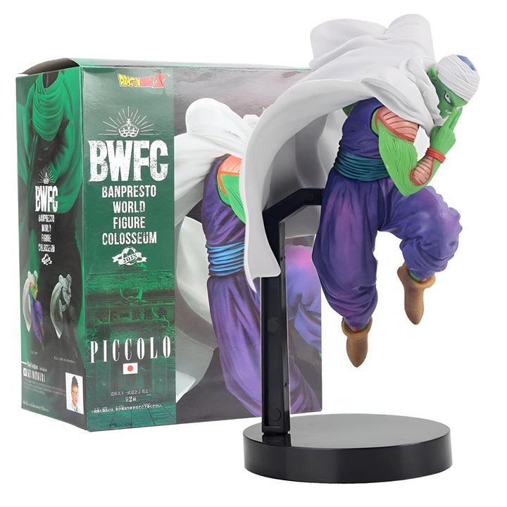 Une figurine de Piccolo de la collection World Figure Colosseum de Banpresto. Piccolo est un personnage de la série Dragon Ball Z. Il est représenté en train de voler, avec sa cape blanche et son turban vert. La figurine est en PVC et mesure environ 15 cm de haut.,FI-4787971948
