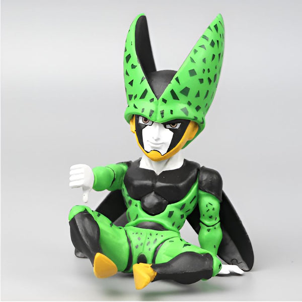 Une figurine de Cell, un personnage de Dragon Ball Z. Il est vert et noir, et porte une armure. Il est assis sur le sol et a le pouce levé.,FI-8592560632