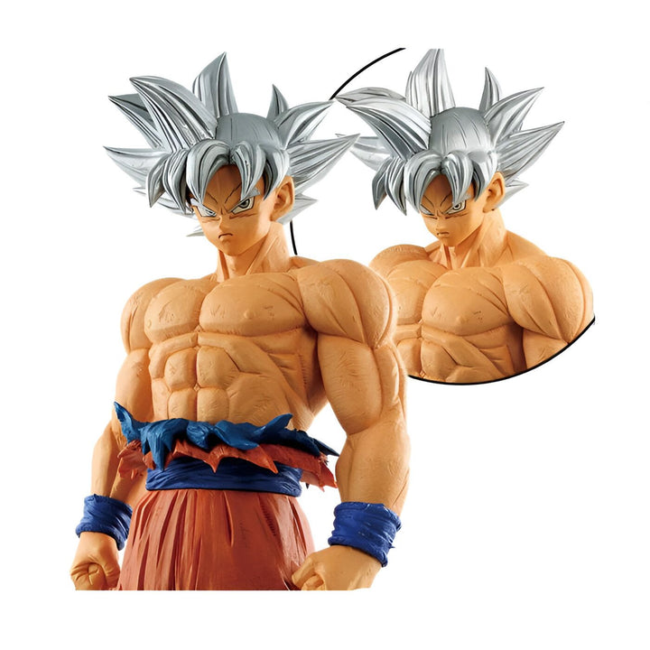 Une figurine de Son Goku, un personnage de la série Dragon Ball. Il est représenté avec les cheveux blancs et les yeux bleus, et porte une combinaison orange et bleue.,FI-6956439220