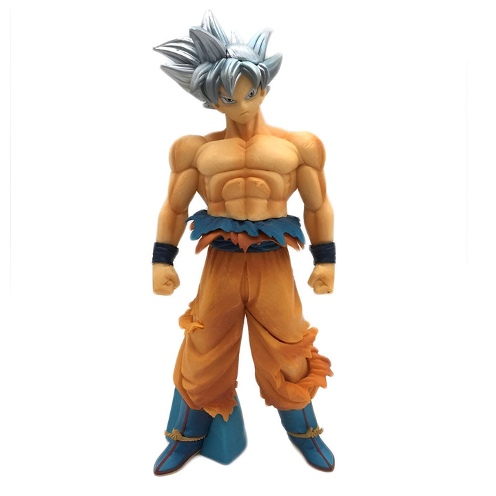 Une figurine de Son Goku, un personnage de la série animée Dragon Ball Super. Il est représenté avec ses cheveux argentés et sa tenue orange déchirée.,FI-6956439220