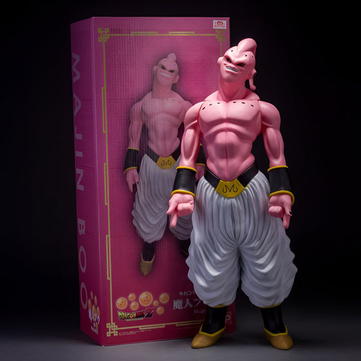 Une figurine de Majin Boo, un personnage de Dragon Ball Z. Il est rose, musclé et porte un pantalon blanc. Il est représenté en train de sourire et de montrer ses muscles.,FI-6638739190