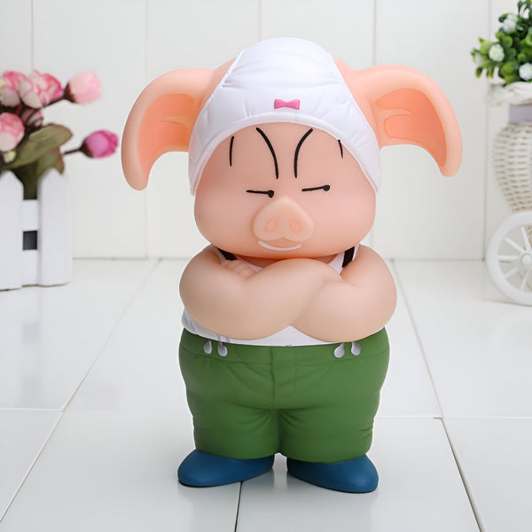 Une figurine de Oolong, un personnage de Dragon Ball, portant une perruque blanche et une culotte sur la tête, et vêtu d'un pantalon vert et d'une chemise blanche.,FI-9862983256