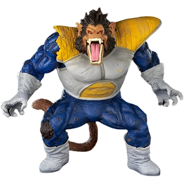 Une figurine de Broly, un personnage de Dragon Ball Z. Il est représenté sous sa forme de Super Saiyan 4, avec une fourrure marron, des cheveux jaunes et une peau bleue. Il porte une armure bleue et jaune et a une expression féroce sur le visage.,FI-7544341690