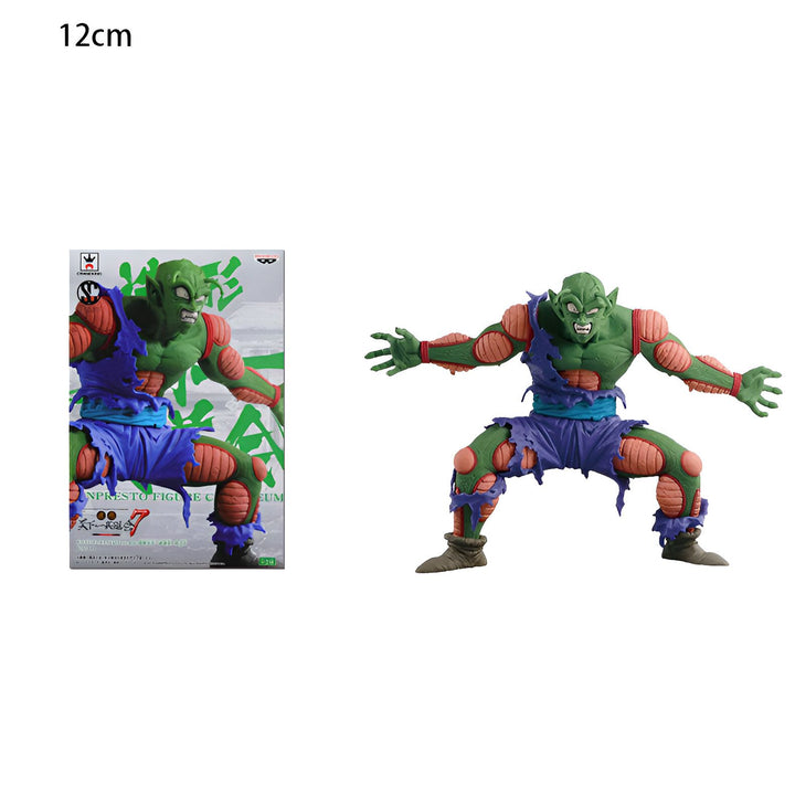 Une figurine de Piccolo, un personnage de Dragon Ball Z. Il est représenté avec ses vêtements déchirés et ses muscles saillants. Il a une expression faciale menaçante et est prêt à se battre. La figurine est en PVC et mesure 12 cm de haut.,FI-7291980917