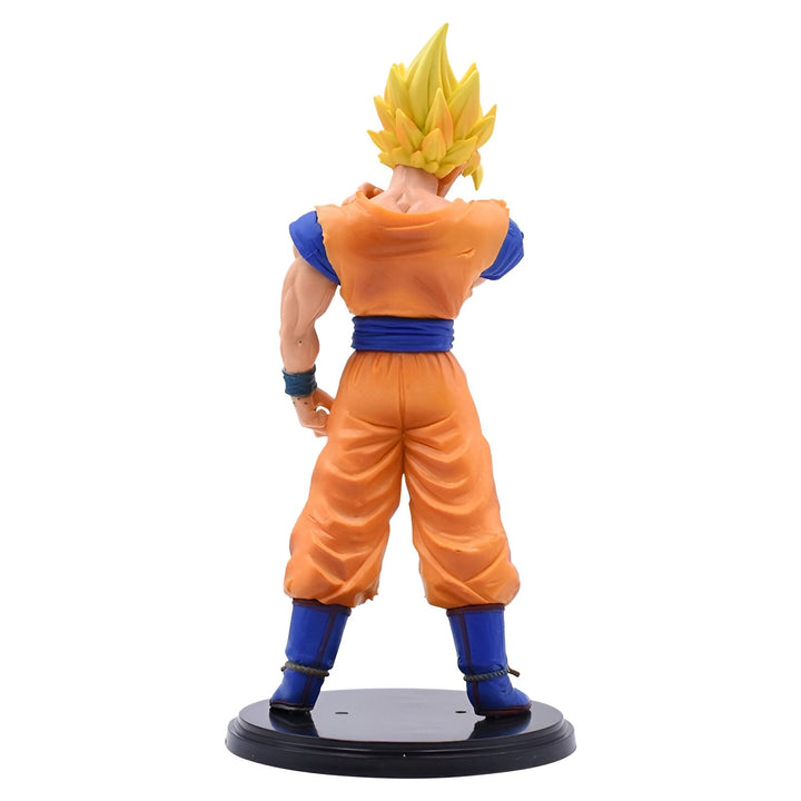 Une figurine de Son Goku, un personnage de la série animée Dragon Ball Z. Il est représenté de dos, avec ses cheveux blonds hérissés et sa combinaison orange et bleue. Il est debout sur un socle noir.,FI-4465818211
