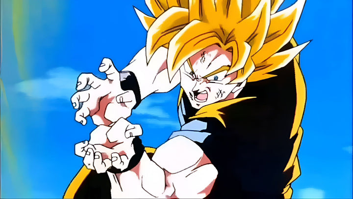 Une image de Son Goku, un personnage de la série animée Dragon Ball Z. Il est représenté en train de se préparer à attaquer, avec les cheveux dressés et les poings serrés.,FI-8973228560