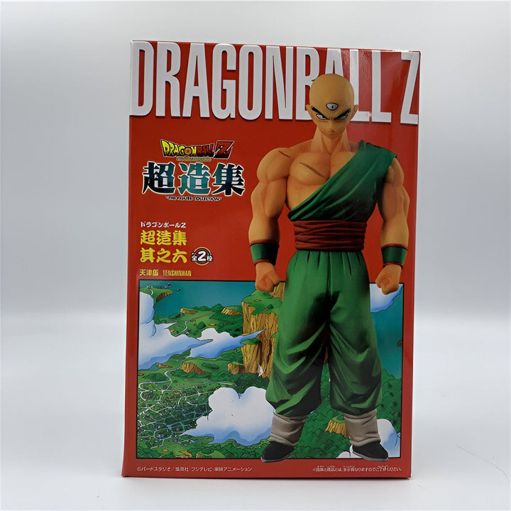 Une figurine de Tenshinhan, un personnage de Dragon Ball Z. Il est chauve et porte un uniforme vert. Il est en position de combat.,FI-0979498996