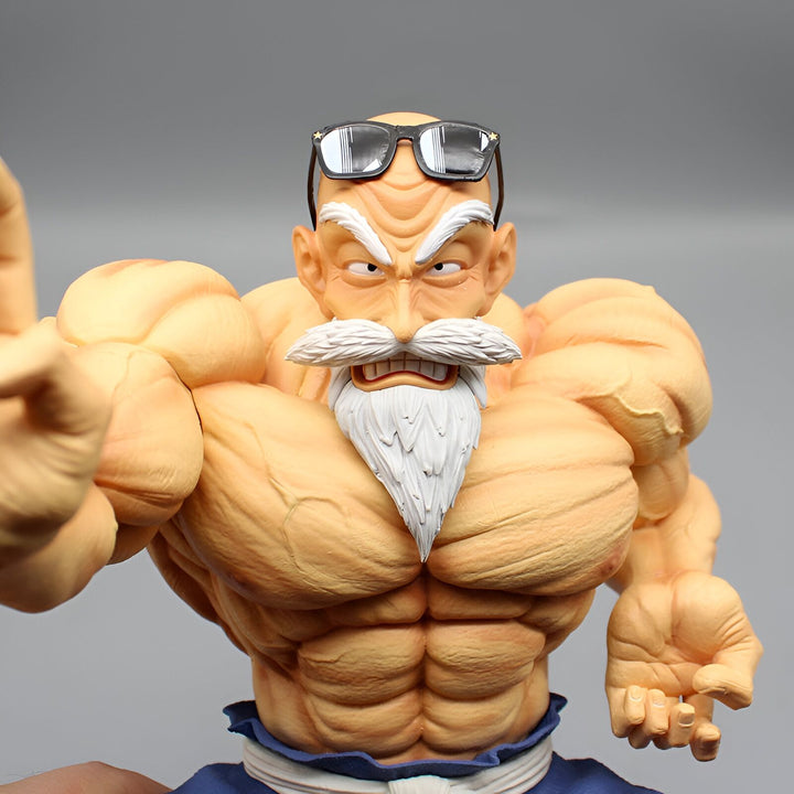 Une figurine en résine de Master Roshi, un personnage de Dragon Ball Z. Il est représenté avec ses lunettes de soleil, sa barbe blanche et ses muscles saillants.,FI-2942176539