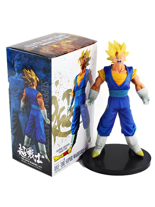 Une figurine de Vegeta, un personnage de la série Dragon Ball Z. Il est vêtu d'une combinaison bleue et jaune et a les cheveux blonds. Il est en position de combat.,FI-7382719782
