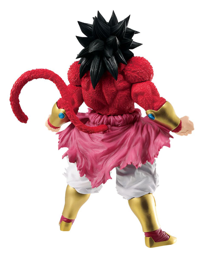 Une figurine de Broly, un personnage de Dragon Ball Z. Il est représenté avec ses cheveux noirs hérissés, sa fourrure rouge et sa queue de singe. Il porte une sorte de pagne rose déchiré et des bottes jaunes.,FI-2533305529