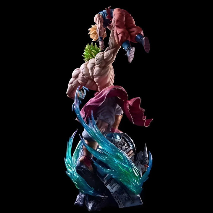 Une image de Broly, un personnage de Dragon Ball Z, tenant Goku par le cou. Broly est un personnage musclé avec des cheveux verts et Goku est un personnage plus petit avec des cheveux noirs.,FI-4423013614