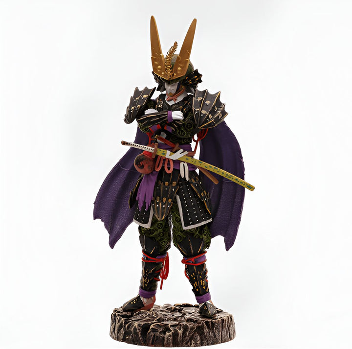 figurine d'un samouraï vêtu d'une armure noire et violette, brandissant un katana,FI-7490721296