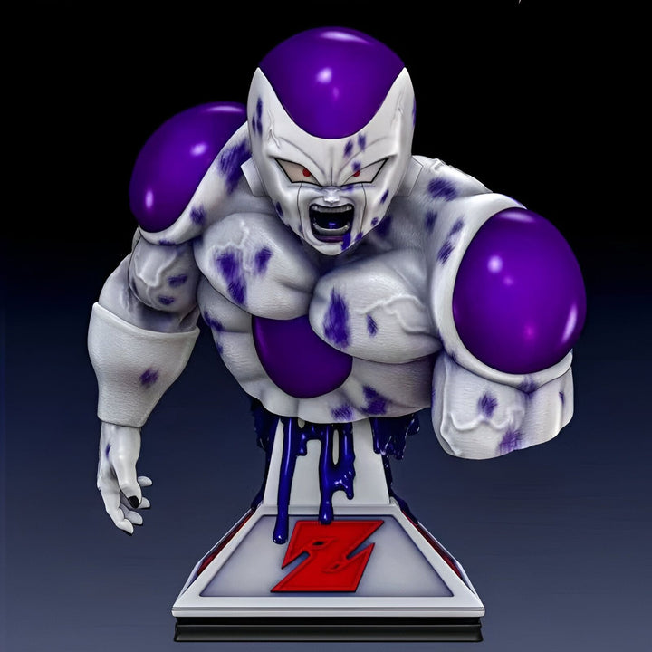 Buste de Freezer, un personnage de Dragon Ball Z. Il est représenté avec sa peau violette et blanche et ses yeux rouges. Il est en train de crier et de se transformer en sa deuxième forme.,FI-6656644155