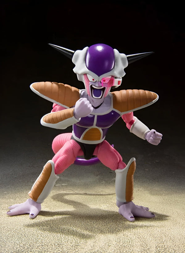 Une figurine de Freezer, un personnage de Dragon Ball Z. Il est représenté en train de se battre, avec ses poings serrés et ses ailes déployées. Il porte une combinaison de combat violette et rose, et un casque avec des lunettes.,FI-7458486880