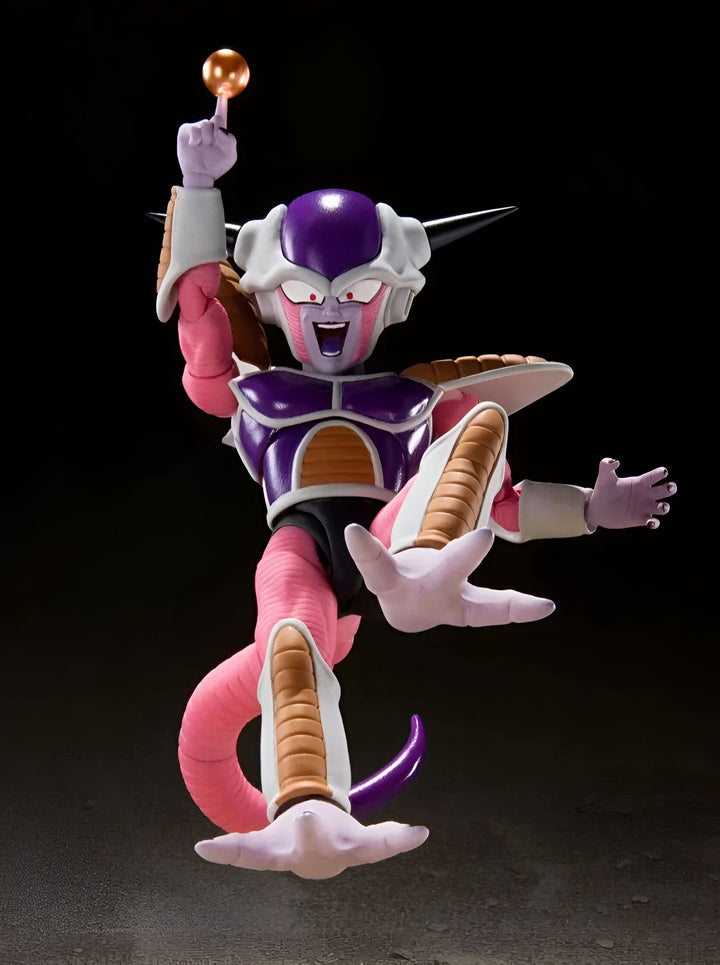 Une figurine de Freezer, un personnage de Dragon Ball Z. Il est en train de voler et de tirer un doigt vers le haut. Il porte une combinaison violette et blanche avec des parties métalliques. Il a une longue queue et des ailes.,FI-7458486880