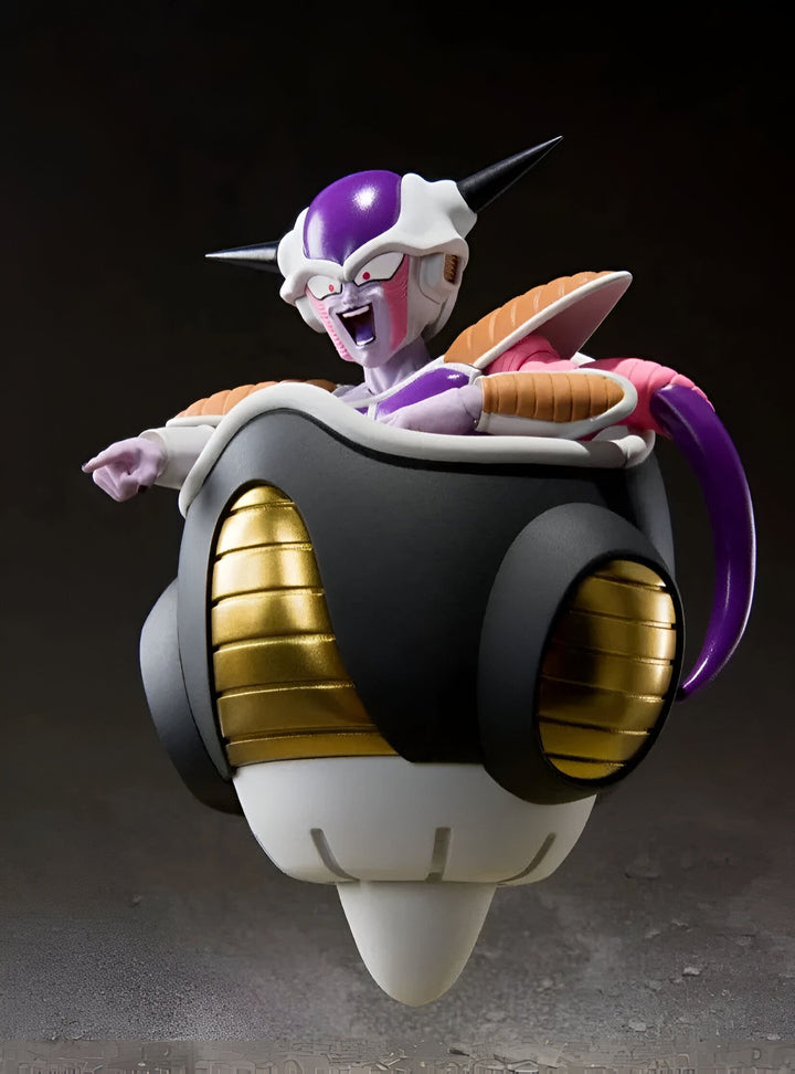 L'image représente Freezer, un personnage de la série Dragon Ball Z. Il est assis sur un trône et porte une armure violette et blanche. Il a une expression arrogante sur le visage et semble prêt à attaquer.,FI-7458486880