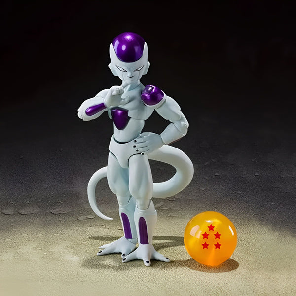 Une figurine de Freezer, un personnage de Dragon Ball Z. Il est debout, avec un doigt sur sa bouche, et une boule de cristal à ses pieds.,FI-1993900209