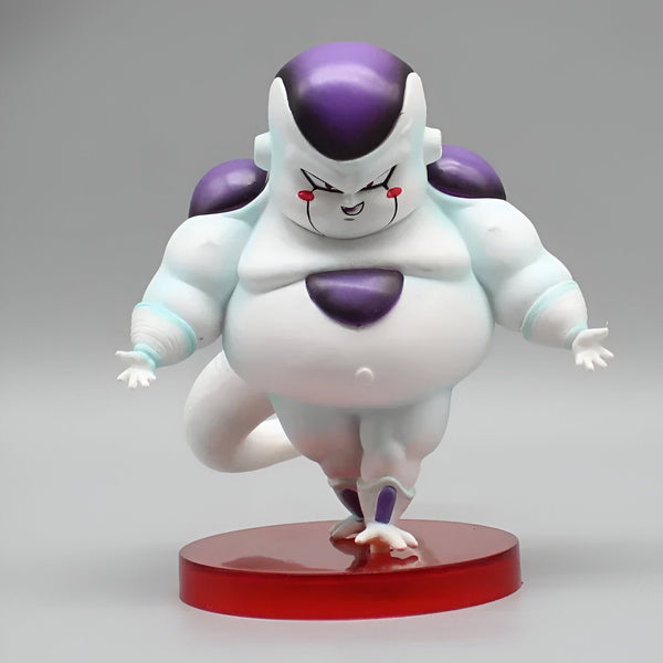 Une figurine de Freezer, un personnage de Dragon Ball Z. Freezer est représenté dans sa deuxième forme, avec un corps rond et une tête violette. Il porte une armure blanche et a une expression arrogante sur le visage. La figurine est posée sur un socle rouge.,FI-6168996753