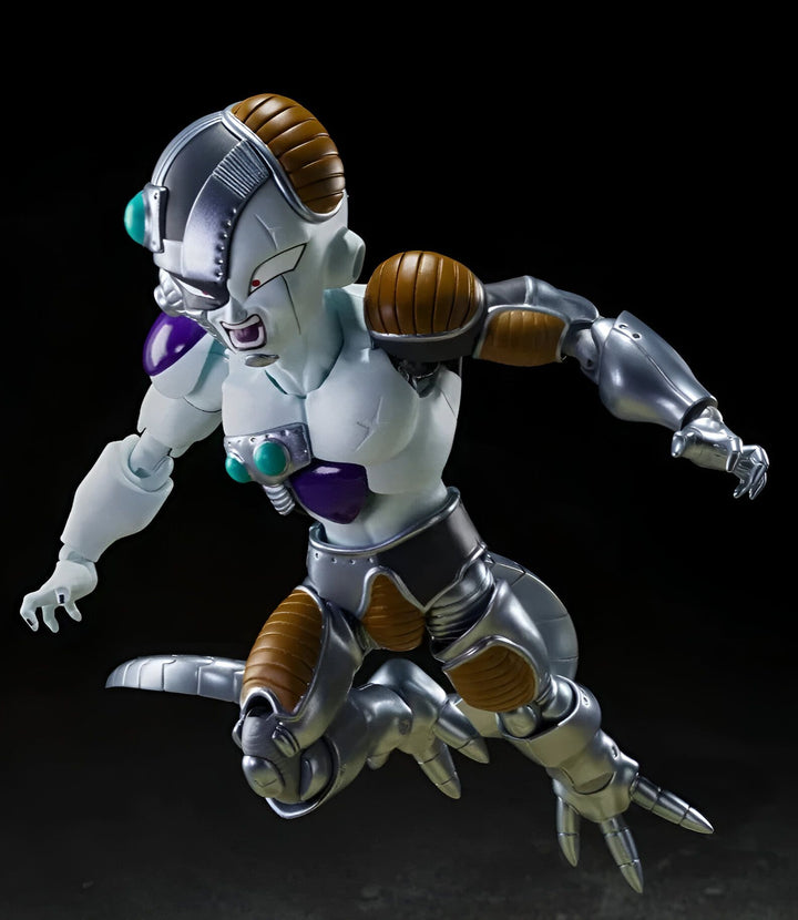 L'image représente une figurine de Freezer, un personnage de la série Dragon Ball Z. Freezer est un extraterrestre qui a conquis de nombreuses planètes et qui est l'un des ennemis les plus puissants de Goku. La figurine est en métal et mesure environ 15 cm de haut. Elle est très détaillée et représente Freezer dans sa forme finale.,FI-5646647339