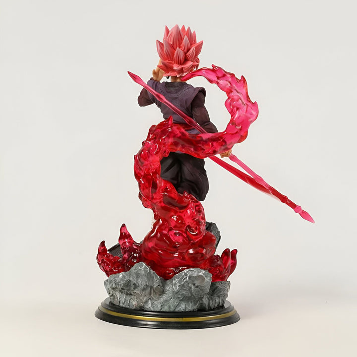 Une figurine de collection de Son Goku, un personnage de la série animée Dragon Ball Z. Il est représenté en train de se transformer en Super Saiyan Rosé, une forme qu'il atteint après avoir été vaincu par Zamasu et avoir fusionné avec lui. La figurine est en résine et mesure environ 30 cm de haut. Elle est très détaillée et fidèle au personnage original.,FI-4899512767