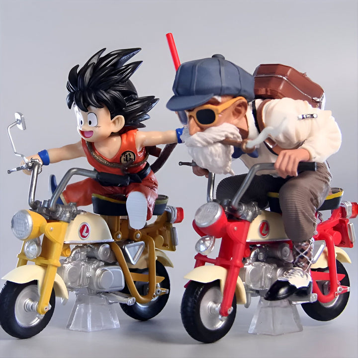 L'image représente deux figurines de la série Dragon Ball Z, Son Goku et Tortue Géniale, sur des motos.,FI-9738210933