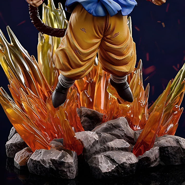 Une image de Son Goku, un personnage de Dragon Ball Z, en train de voler. Il est entouré de rochers et de flammes.,FI-5909214225