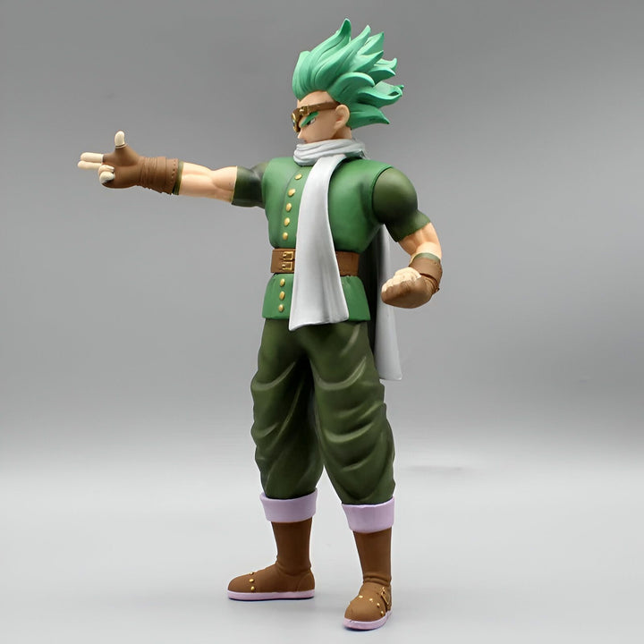 Une figurine de Granolah, un personnage de Dragon Ball Super, portant une combinaison verte et des lunettes. Il a les cheveux verts et pointe du doigt vers la gauche.,FI-1947958720