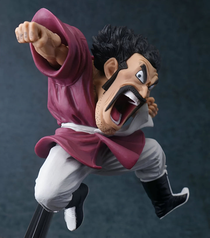 Une figurine de Mr. Satan, un personnage de Dragon Ball Z. Il est représenté en train de sauter et de crier, avec un poing en avant. Il porte un costume violet et blanc, avec une ceinture orange.,FI-8087469151
