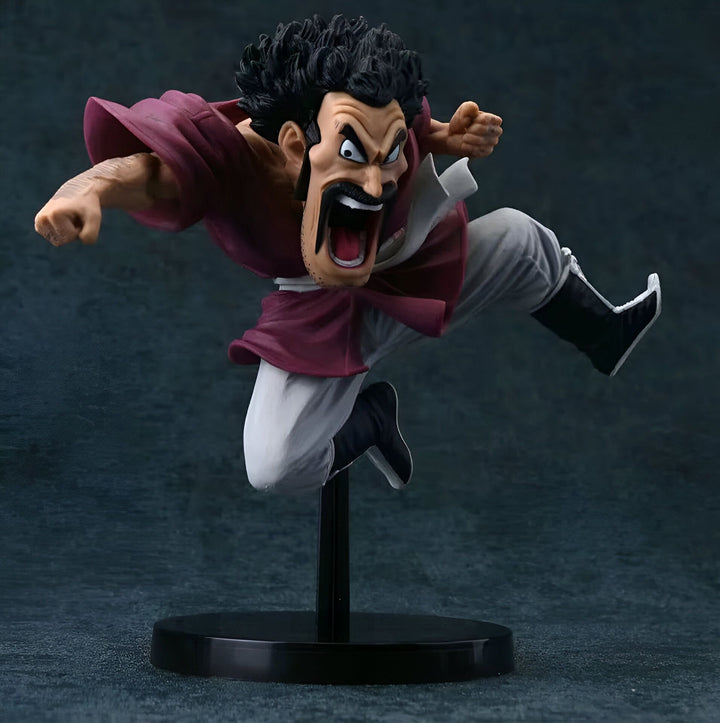 Une figurine de Mr. Satan, un personnage de la série Dragon Ball Z. Il est représenté en train de sauter, avec un poing en avant et l'autre poing en arrière. Il a une expression faciale déterminée et porte un costume de combat rouge et blanc.,FI-8087469151