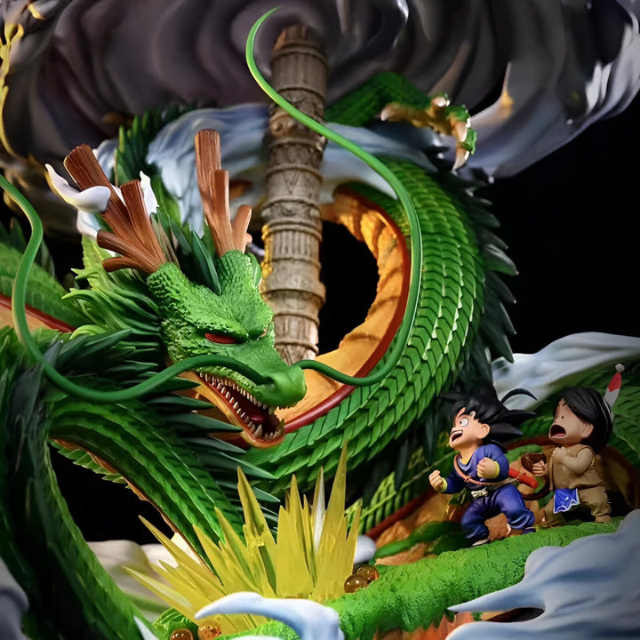 Une image de Son Goku et de Krilin enfants, en train de s'enfuir d'un dragon vert géant.,FI-9492726629