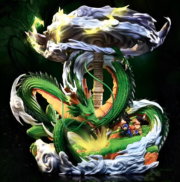 Une image de Son Goku et Krilin, deux personnages de la série animée Dragon Ball Z, en train de combattre un dragon vert.,FI-9492726629