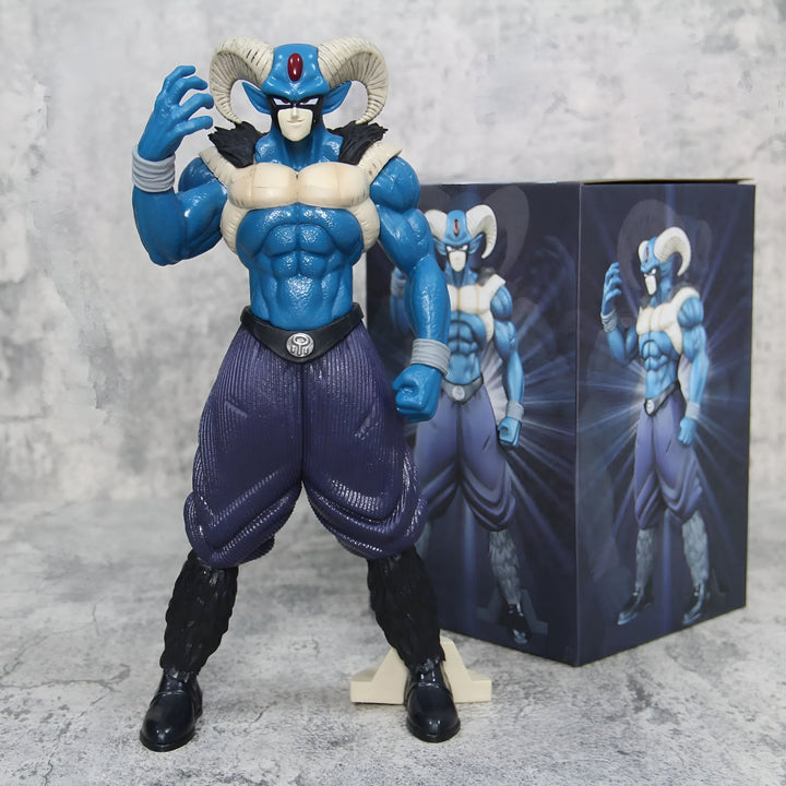 Une figurine de Morrigan, un personnage de la série Dragon Ball Z. Il est représenté avec ses cheveux bleus et sa tenue violette. Il est également accompagné de sa boîte d'origine.,FI-1283626977