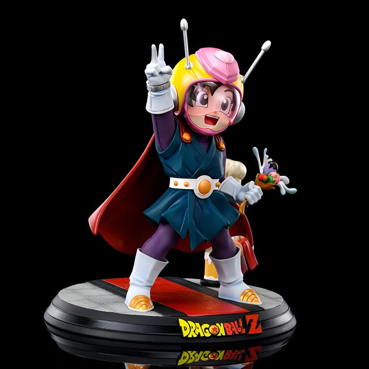 Une figurine en résine de Son Gohan enfant, un personnage du manga Dragon Ball Z. Il est représenté avec son costume de combat, son casque et son scouter. Il est en train de faire un signe de la main.,FI-8722975209