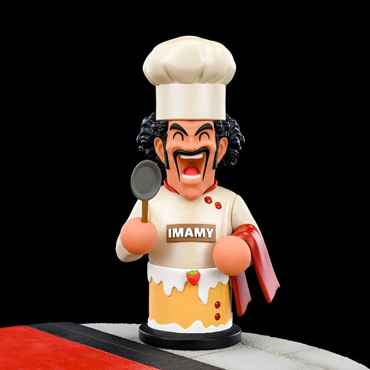 Une figurine de collection de Chef Imay du dessin animé Dragon Ball Z. Il est représenté avec sa toque de cuisinier, son tablier et une louche à la main. Il est souriant et a l'air heureux de cuisiner.,FI-8722975209