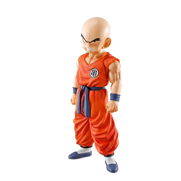 Une figurine de Krilin, un personnage de Dragon Ball Z. Il est chauve, porte une combinaison orange et une ceinture bleue. Il est en position de combat.,FI-8645839954