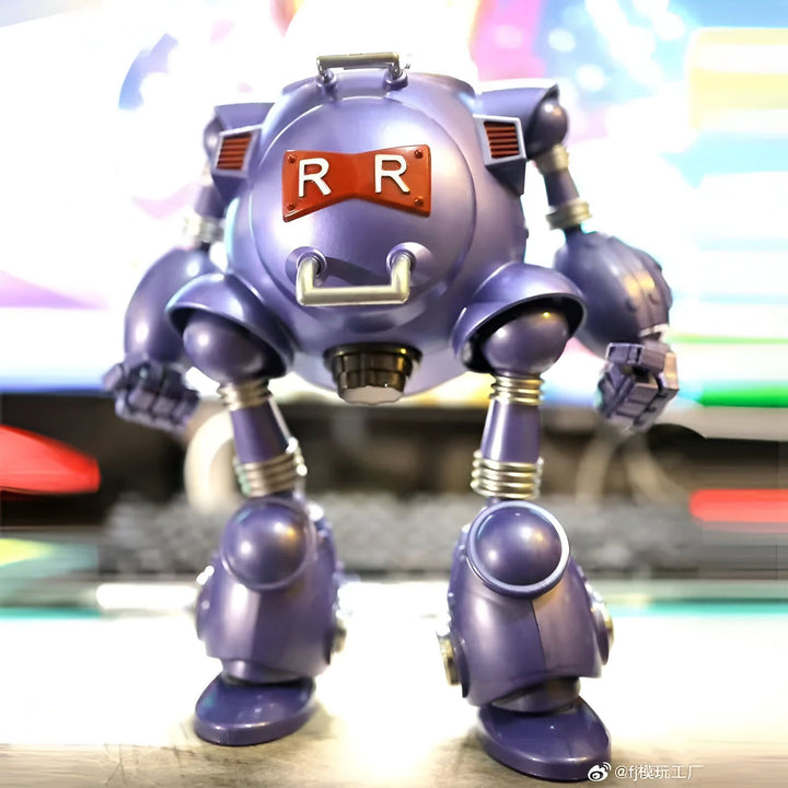 L'image représente un robot violet avec un œil unique et le logo de l'armée du Ruban Rouge sur la poitrine. Il est debout sur une surface blanche et est entouré d'un fond coloré.,FI-6968650274