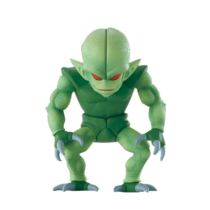 Une figurine verte de Saibaman, un personnage de Dragon Ball Z. Il a une tête bulbeuse avec des yeux rouges et des crocs pointus. Il est accroupi sur ses jambes et ses bras sont tendus devant lui.,FI-4093566461