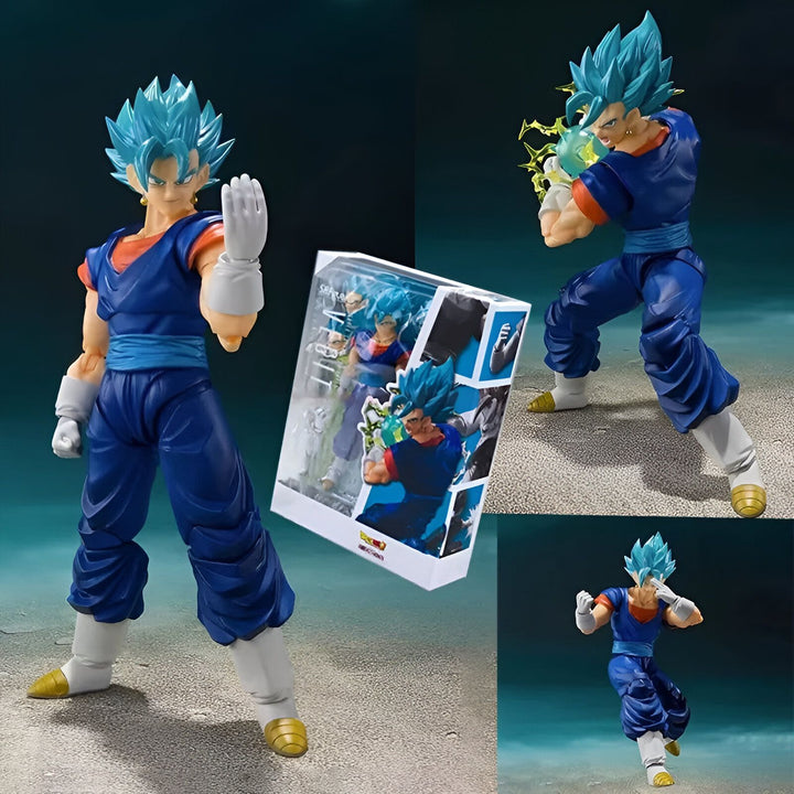Une figurine de Vegeta, un personnage de la série Dragon Ball Z. Il est vêtu d'une combinaison bleue et blanche et a les cheveux bleus. Il est en position de combat.,FI-3974352317